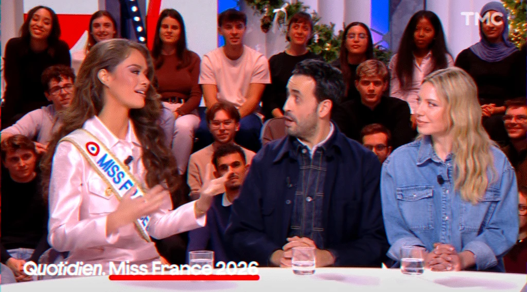 Miss France 2026 media interview addressing pronunciation and awkward on‑air moments