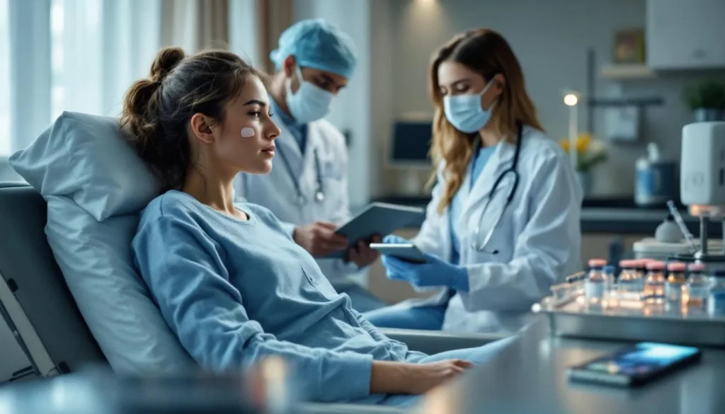 Service d'urgence examinant une patiente après une injection illégale