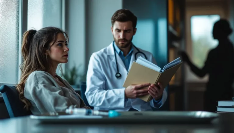 Consultation de médecine esthétique : médecin informe une patiente inquiète, ambiance documentaire et alerte sanitaire